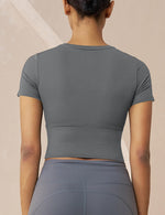 MAGCOMSEN Womens Crop Workout Top Yoga Athletic Short Sleeve Gray Size XS