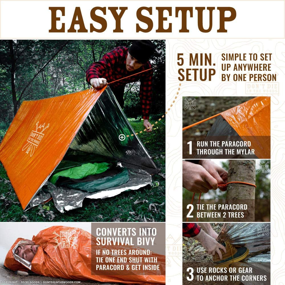 - Survival Tent - Made with Extra-Thick Space Blanket Thermal Mylar - Emergency Shelter Tube Tent - One of the 10 Essentials for Hiking, Camping, First Aid Kits