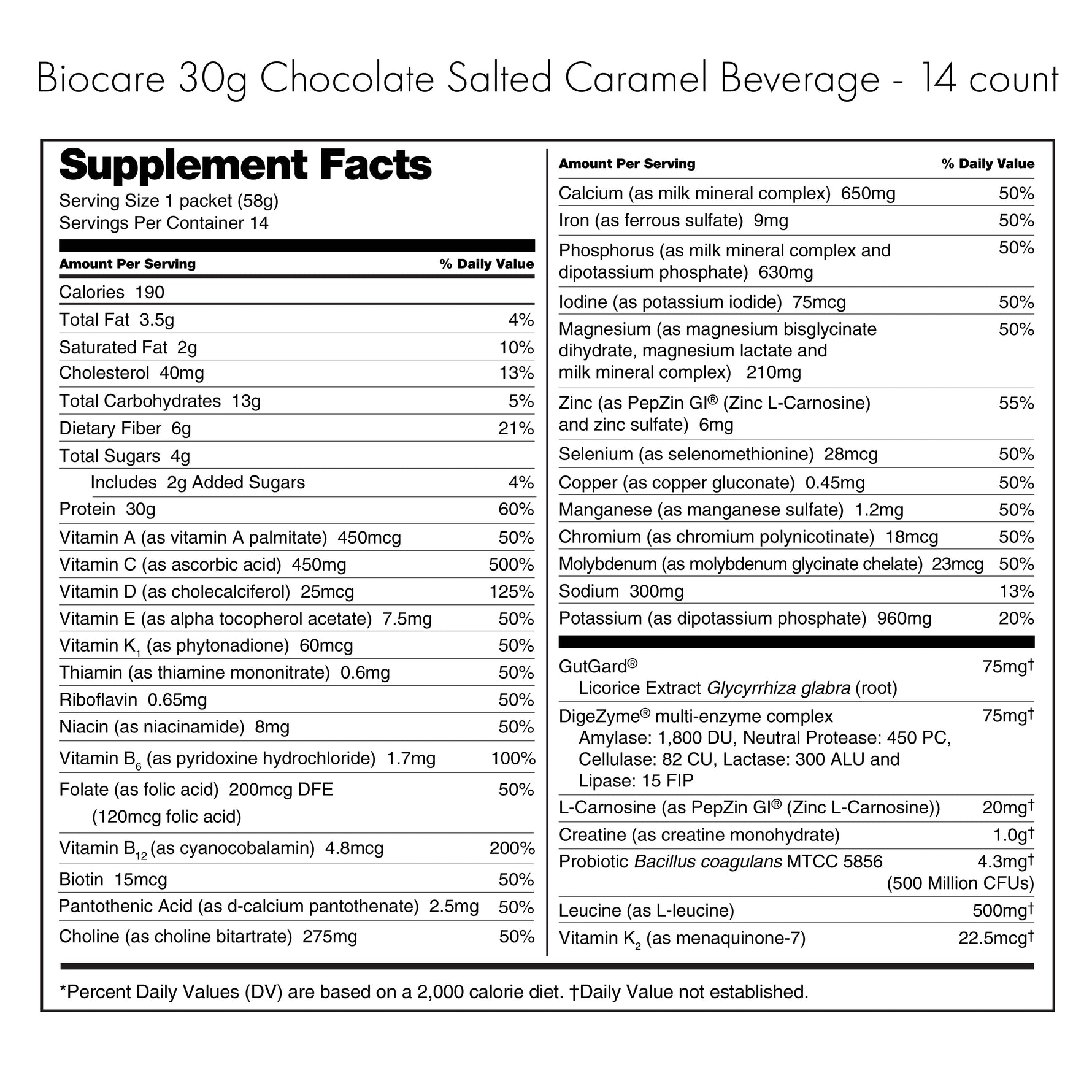 30G Protein Chocolate Salted Caramel Biocare Dietary Beverage (14 Servings)