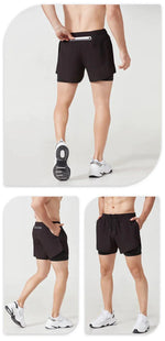 Men's Running Shorts Quick-drying Fitness Black Double Layer Shorts Men New Sport Workout Training Bodybuilding Short Pants